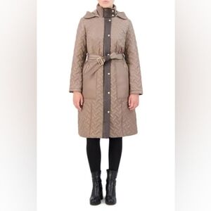 Cole Haan Women's Natural Signature Quilted Belted Coat In Cashew Sz M